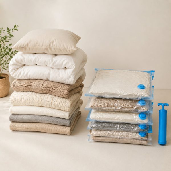 Vacuum storage bags for bedding storage