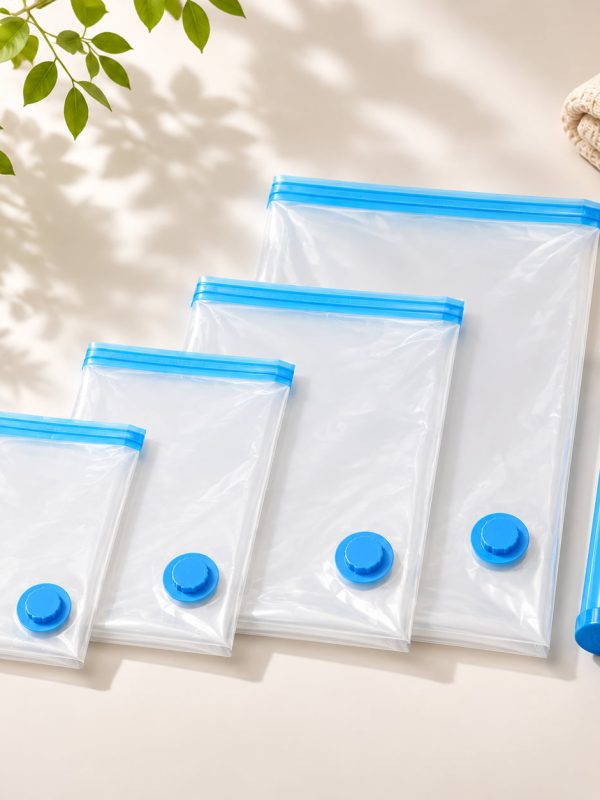 Vacuum storage bags with manual pump